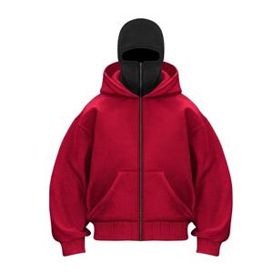 Balaclava 남자 지퍼 후드 겨울 따뜻한 캐주얼 운동복 Y2K 후드 페이스 마스크 지퍼 디자인 스포츠 자켓 야외 활동