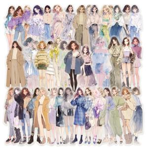 50Pcs 만화 하이 스트리트 소녀 애완 동물 소재 투명 스티커를 착용 워터 컵 전화 케이스 기타 패션 장식 Stic