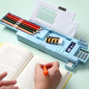 창의적인 다기능 플라스틱 문구 상자 (계산기 포함) 양면 자석 크리에이티브 필통 (학생용)