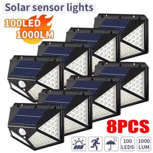 태양광 조명 실외 100LED 3가지 모드 270 °   뒷마당 정원 울타리 파티오 정문용 조명 각도 모션 센서 보안 조명