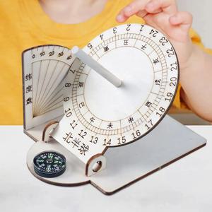 DIY 적도 해시계 시계 나무 건물 과학 모델 DIY 교육 보조 교육 장난감 어린이 책상 액세서리