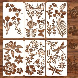 6 Pcs 3.15x5.5 인치 나비 꽃 잎 플라스틱 스텐실 DIY 저널 Scrapbooking 나무 그림 템플릿에 대 한 설정