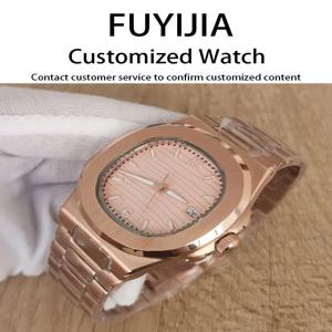 FUYIJIA 남성 맞춤형 41MM 자동 기계식 시계 NH35 기계식 무브먼트 캘린더 손목시계 방수 스테인리스 스틸 시계