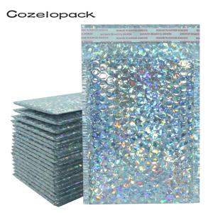 10PCS 홀로그램 금속 버블 메일러 선물 포장 글 래 머 다채로운 실버 음영 호 일 쿠션 패딩 배송 봉투