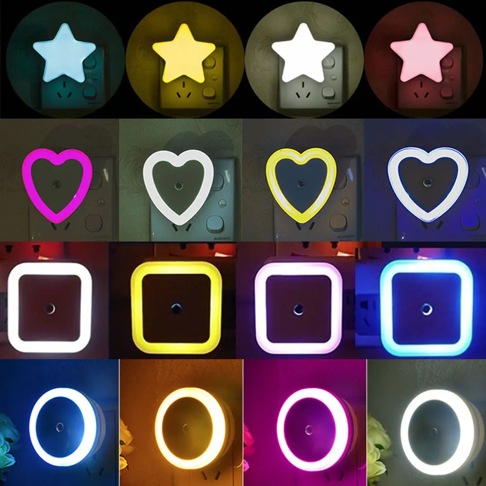 LED 야간 조명 미니 귀여운 벽 플러그인 자동 센서 침대 옆 램프 침실 어린이 방 복도 복도 계단 EU/US 110V 220V