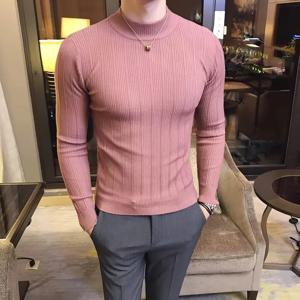 가을, 겨울 스타일 부티크 패션 스트라이프 스트레치 컴포트 남성 캐주얼 터틀넥 스웨터 솔리드 컬러 니트 슬림 스웨터