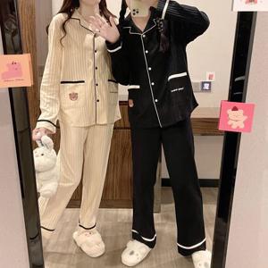 여성 만화 잠옷 세트, 긴 소매 카디건, 면 홈 웨어, 단색, 캐주얼, 외부 착용 가능
