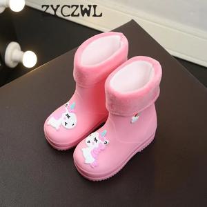여자를위한 새로운 어린이 장화 고무 Rainboot 소년 아기 소녀 PVC 따뜻한 어린이 방수 신발 Modis 만화 유니콘 이동식