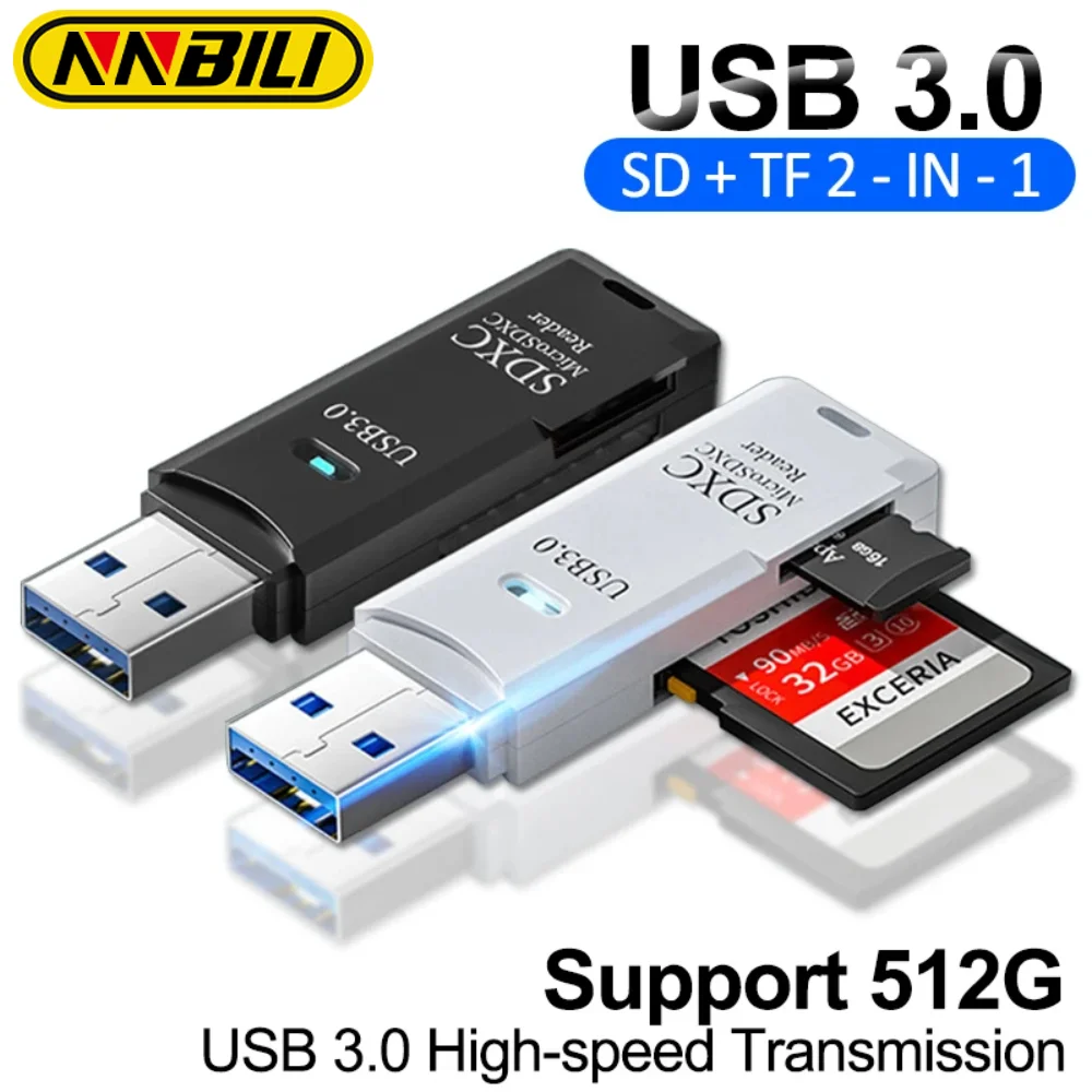 NNBILI 마이크로 SD 카드 리더, USB 3.0, USB 2.0 카드 리더, USB 3.0 어댑터, 고속 TF 메모리 카드, PC 노트북 액세서리, 2 in 1