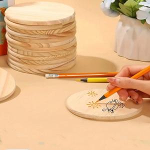 5pcs 미완성 된 나무 컵 받침, 자연 공예 및 웨딩 장식을위한 나무 조각, DIY 아트 페인팅을위한 빈 컵 받침 나무 키트