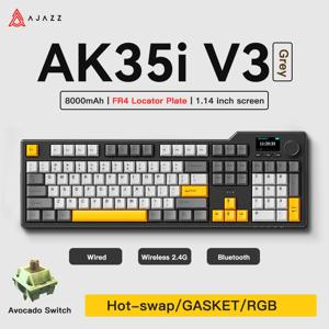 새로운 Ajazz AK35I V3 MAX 트라이 모드 유선 블루투스 무선 게임용 키보드 가스켓 풀 키 핫 스왑 104 키 맞춤형 키보드