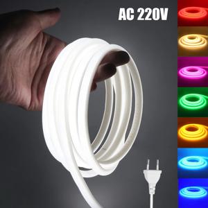 220V COB 스트립 화이트/레드/아이스 블루/핑크/옐로우/퍼플 방수 홈 장식 야외 램프 유연한 LED 네온 리본 라이트