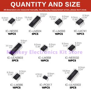 85PCS 집적 회로 IC NE555 LM324 LM358 ULNN2803 IC 칩 키트 DIP 단일 정밀 타이머 10 종류 diy 키트 전자 tentacl