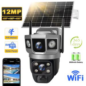 V380 Pro 12MP 태양 WIFI IP 카메라 CCTV 2 렌즈 3 화면 자동 추적 야외 6K 보안 감시 PTZ 카메라