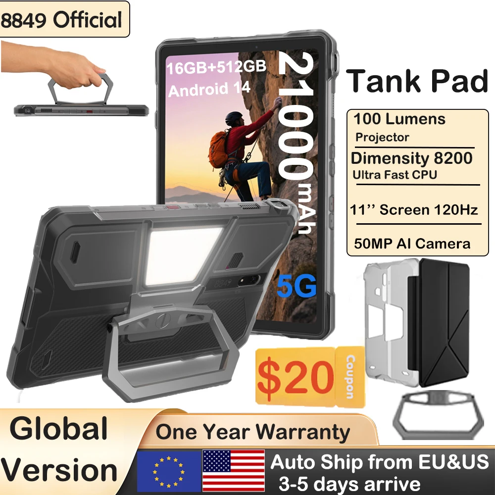 8849 탱크 패드 유니허츠 러기드 프로젝터 태블릿 스마트폰 10.95인치 120Hz 16GB 512GB 21000mAh 32MP+50MP 66W 폰 태블릿