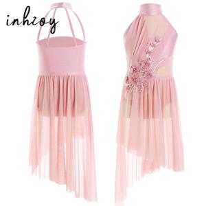 키즈 걸스 발레 드레스 아플리케 민소매 불규칙한 메쉬 튤 리리컬 댄스 의상 컨템포러리 레오타드 드레스 댄스웨어