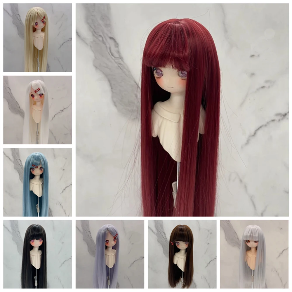 1/3 & 1/4 & 1/6 Bjd 인형 가발 (Bangs 포함) 소녀 용 긴 스트레이트 가발 Diy 메이크업 액세서리 BJD 인형 헤어 번들