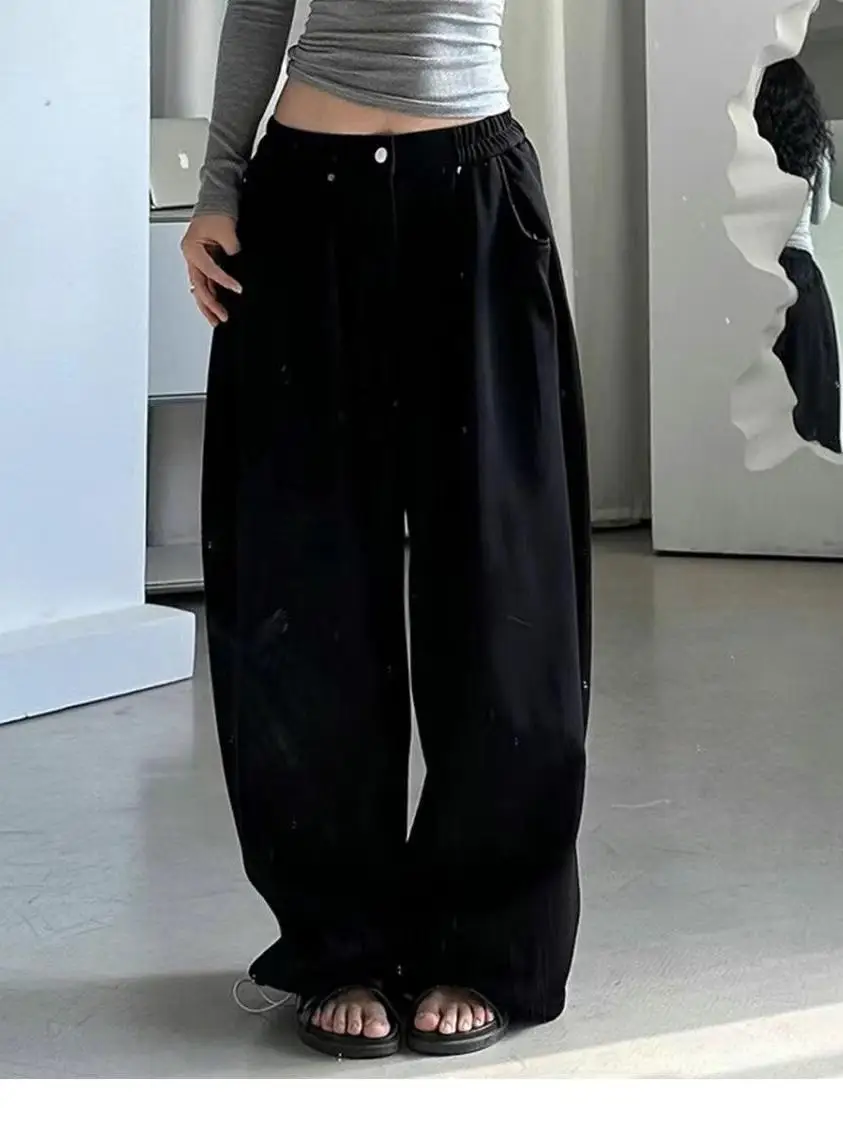 미국 레트로 스포츠 팬츠 여성용 봄 가을 캐주얼 와이드 레그 팬츠 루즈핏 스웨트팬츠 하이웨이스트 롱 팬츠