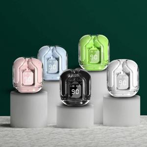 기존 T2 무선 블루투스 이어폰 투명 HIFI 헤드폰 LED 전원 디지털 디스플레이 스테레오 사운드 이어폰 전화