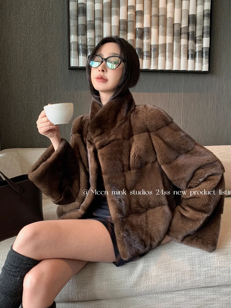 HDHOHR 여성용 천연 밍크 모피 코트, 진짜 밍크 모피 코트, 모피 하이 퀄리티, 따뜻한 두꺼운 겨울 재킷, 2025 신상