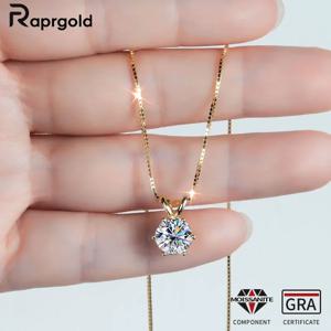 RAPRGOLD 인증 0.5-5ct 모이사나이트 펜던트 목걸이 S925 스털링 실버 솔리테어 목걸이 체인 여성용 주얼리 선물