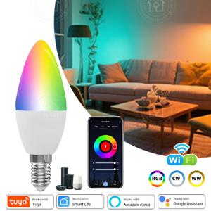 투야 와이파이 스마트 LED 전구 E14 캔들 조명 220V 5W RGB 디밍 가능 램프 앱 음성 제어 Alexa Google Home과 호환