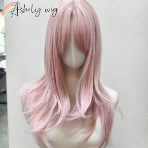 Ashely 핑크 가발 로리타 여성 머리띠 바디 물결 모양의 장미 머리 모델 프랑스어 앞머리 높은 수준의 시뮬레이션 머리 가발 합성 가발