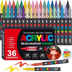 12-48색 아크릴 물감 마커 DIY 방수 소프트 브러쉬 팁 페인트 펜 (나무, 돌, 캔버스, 유리, 직물, 계란, 암석 페인팅용)