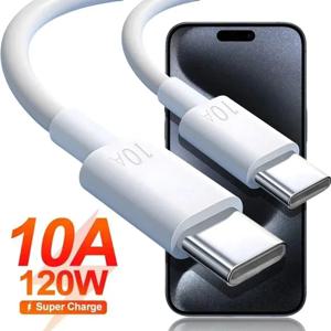 120W 듀얼 타입 C 케이블 10A PD 초고속 충전 케이블 (아이폰, 샤오미, 화웨이, 삼성 휴대폰용) USB C 고속 데이터 케이블