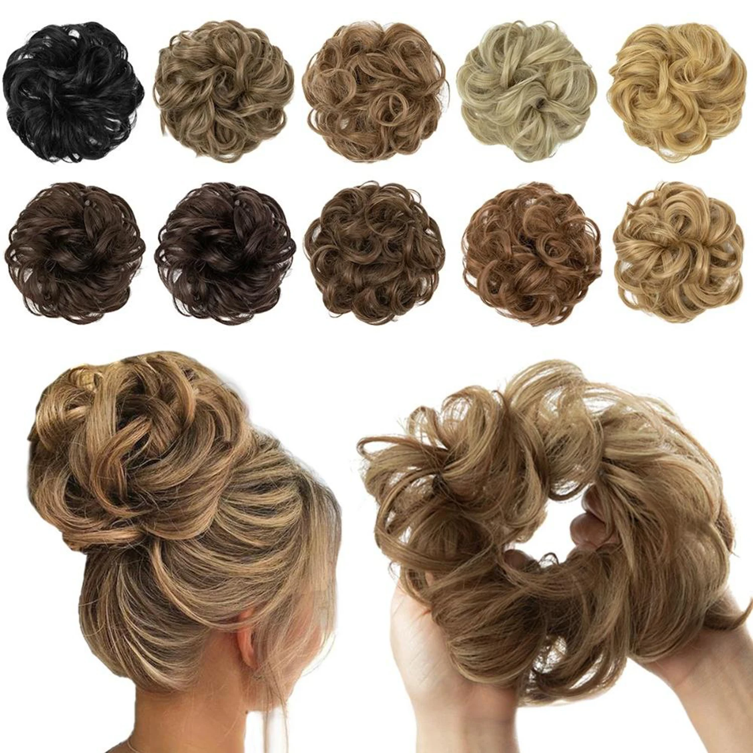 Allaosify 합성 헤어 번 여성용 천연 곱슬 머리 헤어피스 헤어 익스텐션 핑크 레드 블랙 Chignon With Rubber Band