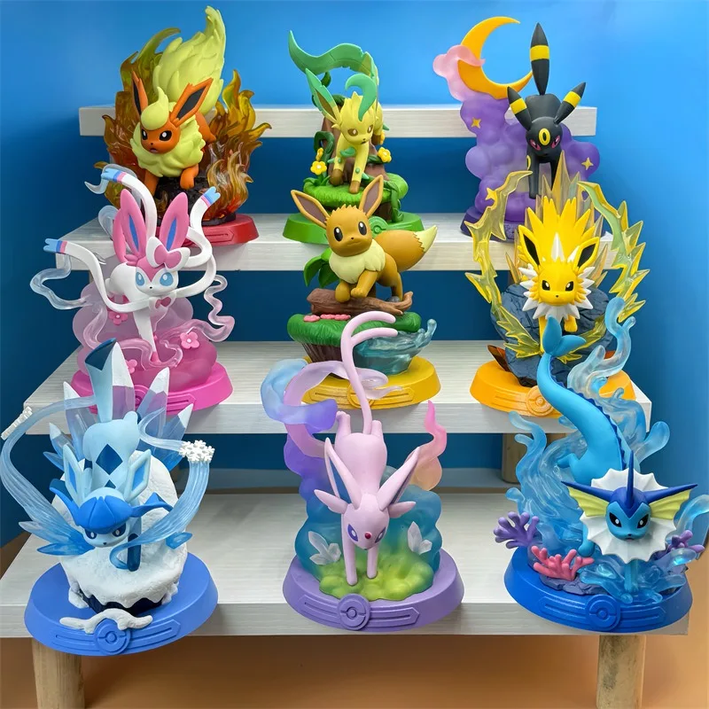 9 가방 몬스터 블라인드 박스 PVC 액션 인형 모험 Eevee Sylveston Umbreon 어린이를위한 깜짝 장난감 컬렉션 선물