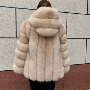 새로운 여성용 세로 후드 리얼 폭스 퍼 코트 가을 겨울 패션 천연 퍼 재킷 세로 후드 라쿤 퍼 코트