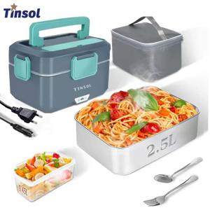 TINSOL 신형 3.5L 전기 가열 도시락 물 없이 사용 가능 재충전식 음식 가열 도시락 차량용 직장용 도시락 히터 90W 빠른 가열