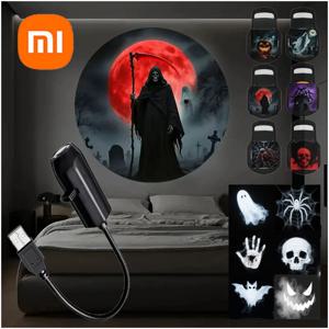 샤오미 USB 프로젝터 라이트 할로윈 해골 야간등 유령 LED 램프 360 °   회전 가능한 패턴 어두운 밤 분위기 조명