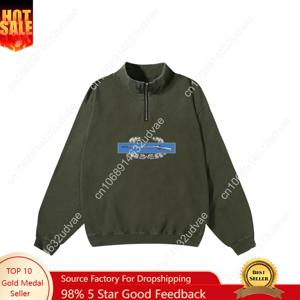 전투 보병 배지 레트로 스웨트셔츠 남성 여성 청소년 빈티지 풀오버 하프 지퍼 스웨트 맞춤 제작 탑스 긴팔 티셔츠