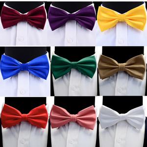 GUSLESON 실크 솔리드 Pre-tied Bow Tie 남성용 보라색 검정색 노란색 더블 폴드 보우 타이 방수 웨딩 비즈니스 Bowtie