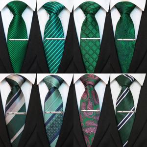JEMYGINS 남자 녹색 넥타이 스트라이프 넥타이 페이즐리 실크 웨딩 넥타이 남성용 넥타이 Hanky ​​Cufflink Set Party Business Fashion Designer