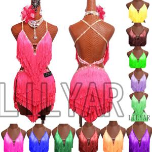 새로운 전문 라틴 댄스 공연 경쟁 드레스 성인 여성 스파클링 핑크 술 백리스 댄스 드레스