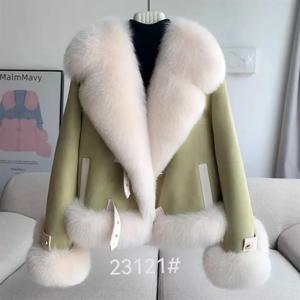 패션 모조 여우 모피 잔디 코트 여성 짧은 2024New 모피 코트 모직 칼라 겨울 모피 코트 핑크에 대한 따뜻한 코트를 두껍게
