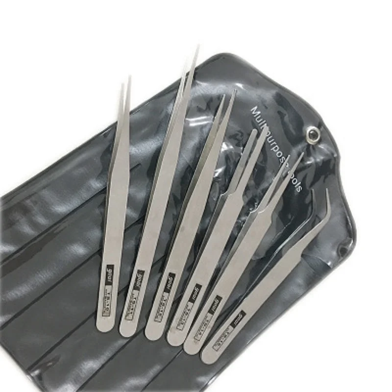 6Pcs 스테인레스 스틸 핀셋 수리 도구 산업용 정밀 구부러진 스트레이트 핀셋 수리 도구