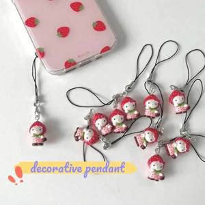 Sanrio 딸기 헬로 키티 휴대 전화 펜던트 귀여운 재미 있은 DIY 배낭 펜던트 열쇠 고리 장식 친구 생일 선물