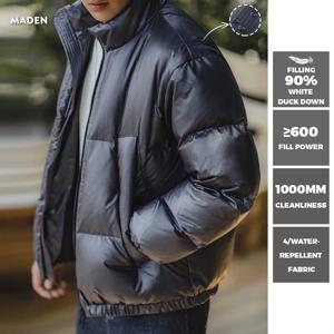 Maden 남성용 캐주얼 90% 화이트 덕 다운 재킷, 따뜻한 스탠드업 칼라, 지퍼, 푹신한 재킷, 다목적 아우터, 가을 및 겨울