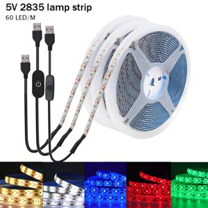 5V USB LED 스트립 빛 2835 디 밍이 가능한 터치 스위치 60Led 백라이트 TV 캐비닛 빛 밤 램프 아래 유연한 테이프 따뜻한 흰색 빨간색