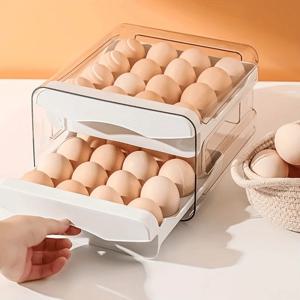 1pc 주방 계란 보관 상자 냉장고 신선한 플라스틱 2 층 서랍 유형 대용량 보관 홈 주방 주최자 랙