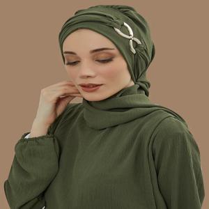 인스턴트 터번 스카프 헤드 터번 Hijab 여성 모자를 쓰고 있죠 독특한 액세서리 나비 금속 버클 디자인