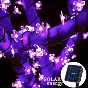 태양 체리 문자열 빛 사쿠라 Garlands 5M/7M/12M 복숭아 꽃 LED 밤 램프 결혼식 파티 정원 크리스마스 야외 장식