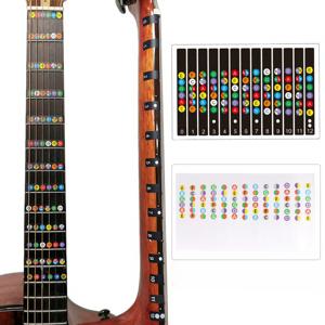 Miwayer 기타 Fretboard 노트지도 라벨 스티커 기타 초보자를위한 6 현 투명 및 검정색 지판 프렛 데칼