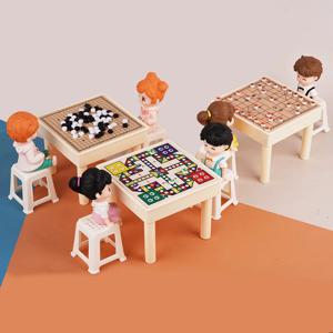 1:12 스케일 인형 집 미니어처 장식 미니 항공기 체스 Gobang 마작 테이블 세트 퍼즐 놀이 홈 액세서리 모델 선물