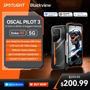 [월드 프리미어]Blackview OSCAL PILOT 3 5G AI 견고한 스마트폰 MTK 6300, 6.78인치 2.4K 디스플레이 120Hz, 12GB 256GB, 7500Amh 휴대폰