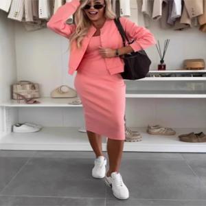 여름 간단하고 편안한 캐주얼 서스펜더 드레스 세트 패션 카디건 자켓 탑 슬림 롱 스커트 투피스 세트 여성